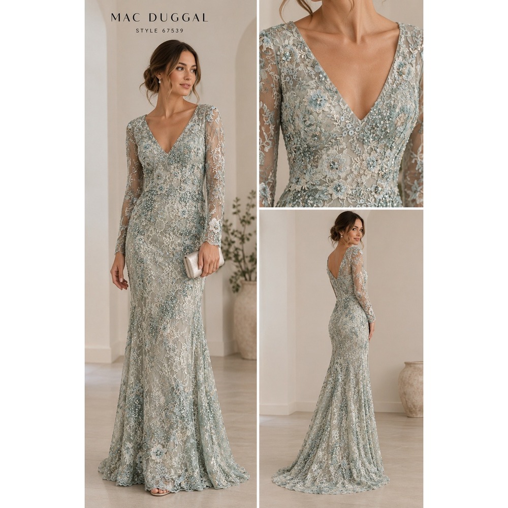 Mac Duggal 67539 Sequin Lace Gown 16 Sage Floral Formal Evening Dress Wedding